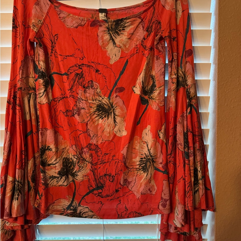 We the free blouse, orange flared sleeves